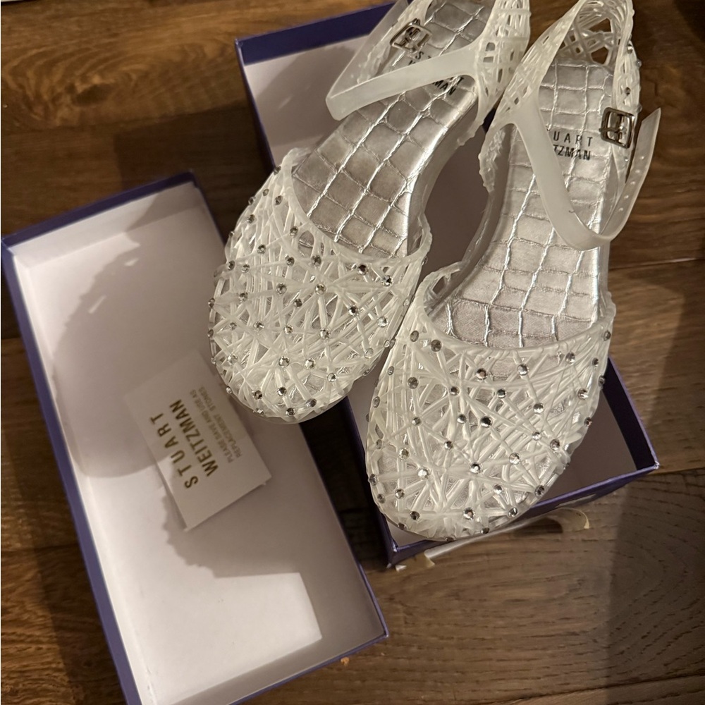 Stuart Weitzman Women's Silver Jelly Flats